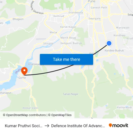 Kumar Pruthvi Society Kondhwa to Defence Institute Of Advanced Technology Diat map