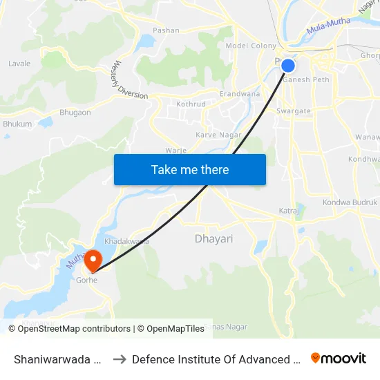 Shaniwarwada Bus Stand to Defence Institute Of Advanced Technology Diat map