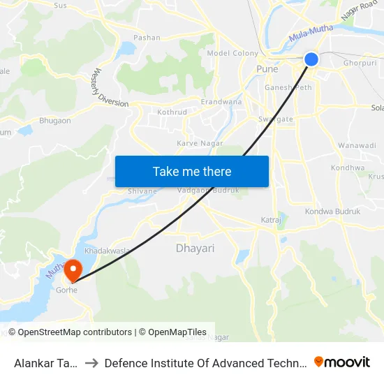 Alankar Talkies to Defence Institute Of Advanced Technology Diat map