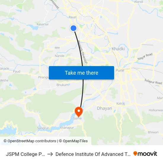 JSPM College Punawale to Defence Institute Of Advanced Technology Diat map