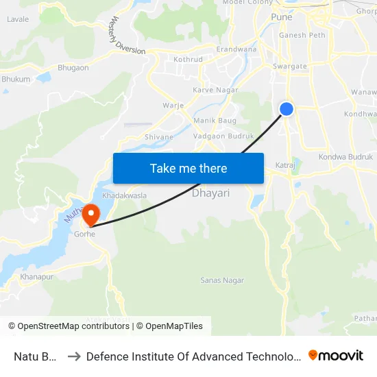 Natu Baug to Defence Institute Of Advanced Technology Diat map
