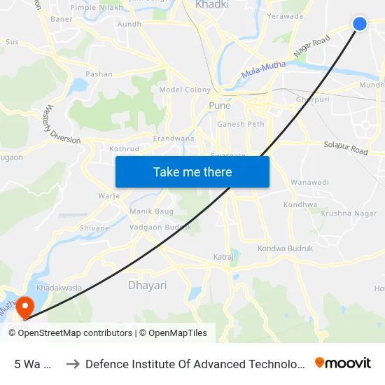 5 Wa Mile to Defence Institute Of Advanced Technology Diat map