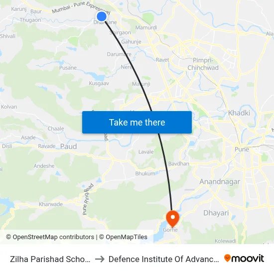 Zilha Parishad School Parandwadi to Defence Institute Of Advanced Technology Diat map