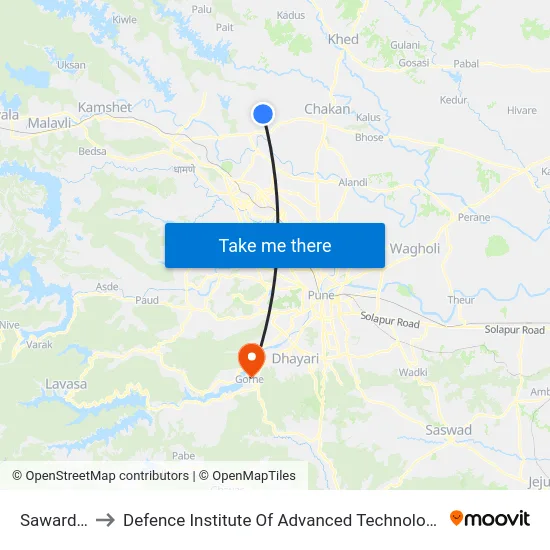Sawardari to Defence Institute Of Advanced Technology Diat map