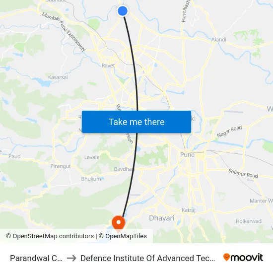 Parandwal Chowk to Defence Institute Of Advanced Technology Diat map