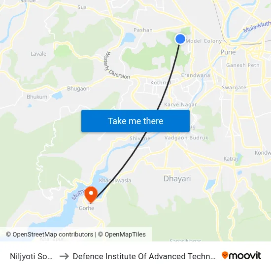 Niljyoti Society to Defence Institute Of Advanced Technology Diat map