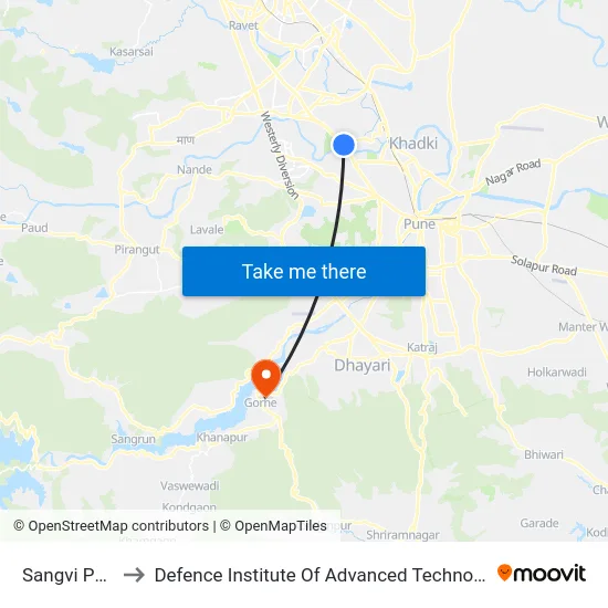 Sangvi Phata to Defence Institute Of Advanced Technology Diat map