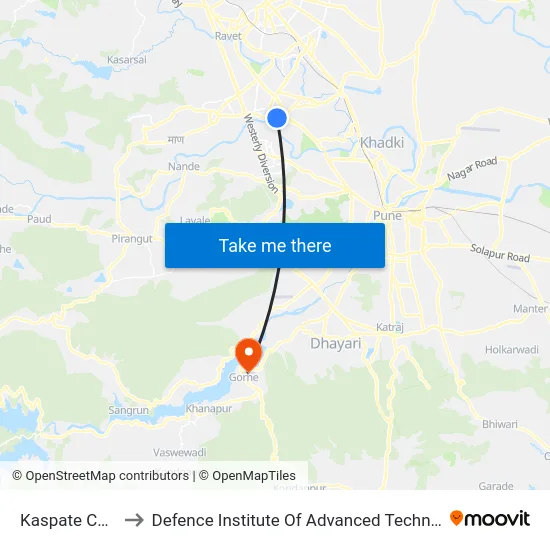 Kaspate Chowk to Defence Institute Of Advanced Technology Diat map