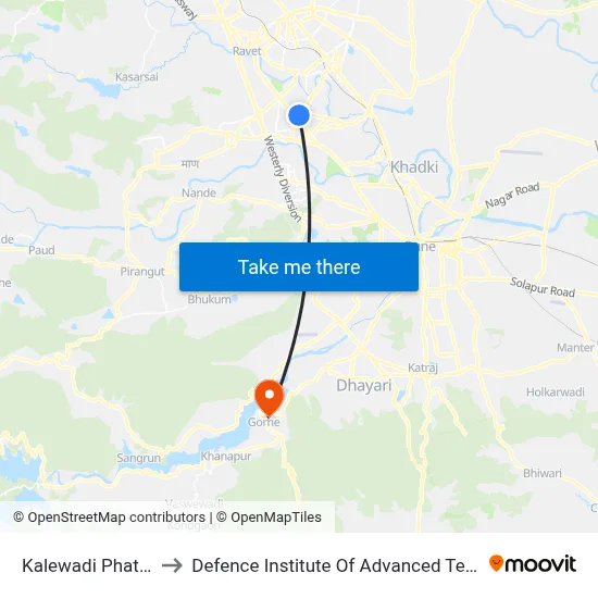 Kalewadi Phata BRTS to Defence Institute Of Advanced Technology Diat map