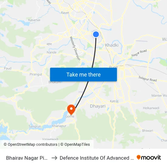 Bhairav Nagar Pimplegurav to Defence Institute Of Advanced Technology Diat map