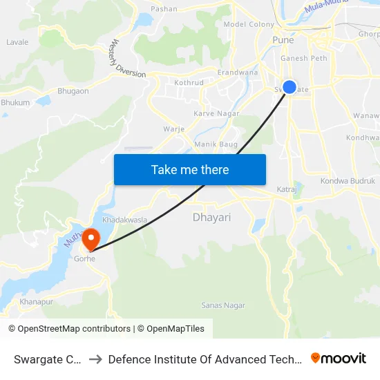 Swargate Corner to Defence Institute Of Advanced Technology Diat map