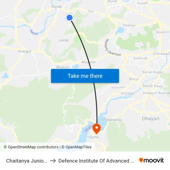 Chaitanya Junior College to Defence Institute Of Advanced Technology Diat map