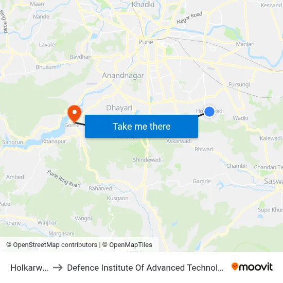 Holkarwadi to Defence Institute Of Advanced Technology Diat map