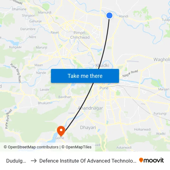 Dudulgaon to Defence Institute Of Advanced Technology Diat map