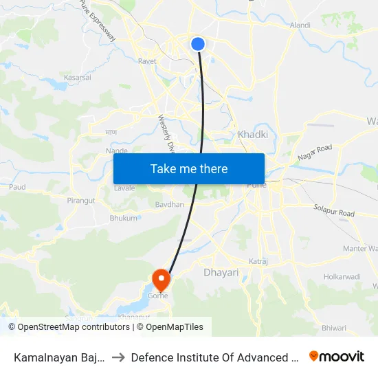 Kamalnayan Bajaj School to Defence Institute Of Advanced Technology Diat map