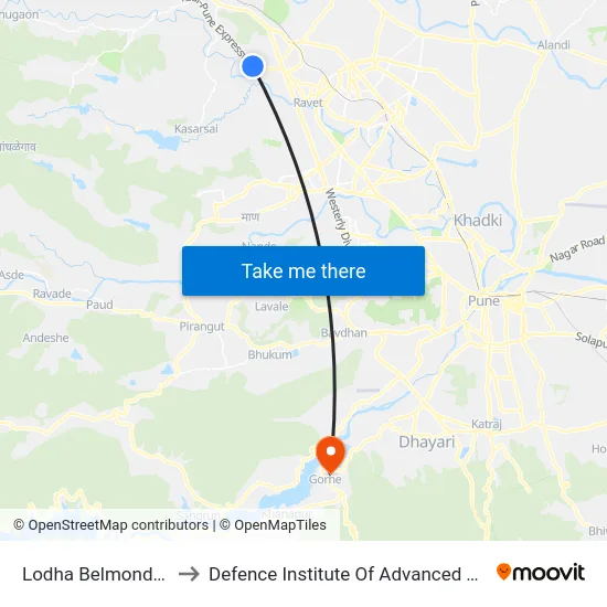 Lodha Belmondo Society to Defence Institute Of Advanced Technology Diat map