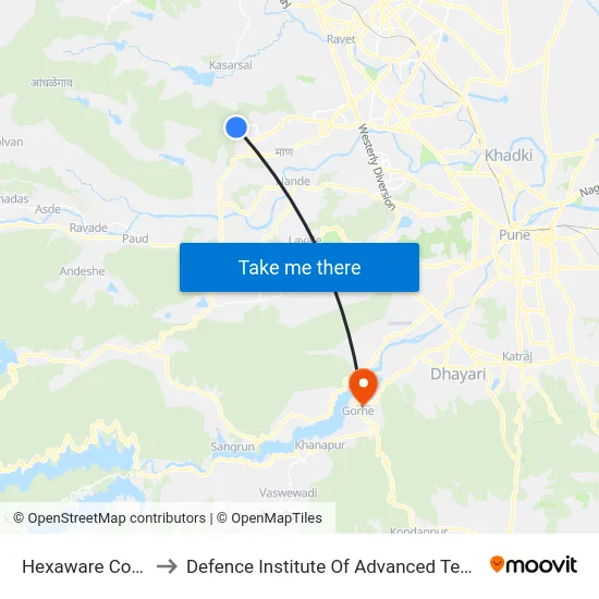 Hexaware Company to Defence Institute Of Advanced Technology Diat map