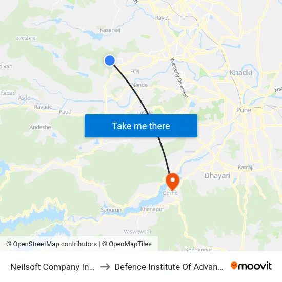 Neilsoft Company Infosys (Phase 3) to Defence Institute Of Advanced Technology Diat map