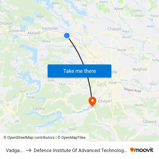 Vadgaon to Defence Institute Of Advanced Technology Diat map