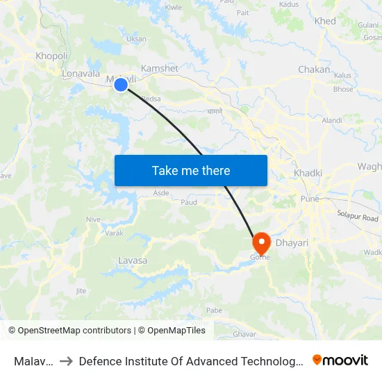 Malavali to Defence Institute Of Advanced Technology Diat map