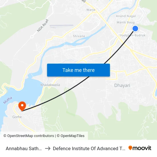Annabhau Sathe Chowk to Defence Institute Of Advanced Technology Diat map