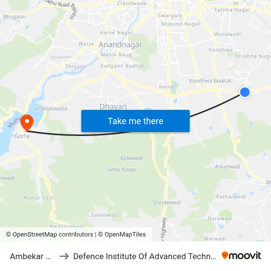 Ambekar Hotel to Defence Institute Of Advanced Technology Diat map