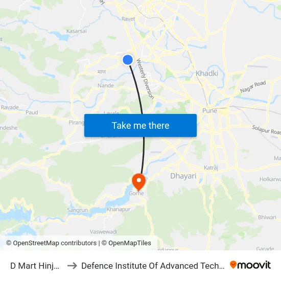 D Mart Hinjawadi to Defence Institute Of Advanced Technology Diat map