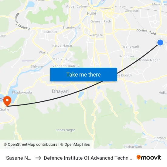 Sasane Nagar to Defence Institute Of Advanced Technology Diat map