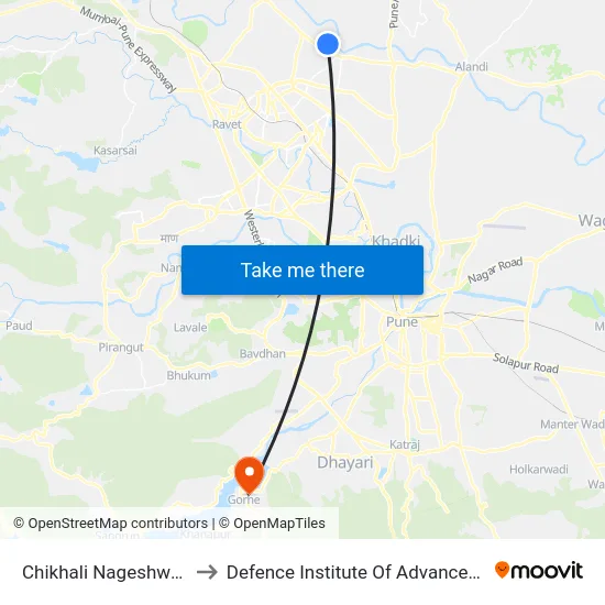 Chikhali Nageshwar Vidyalaya to Defence Institute Of Advanced Technology Diat map