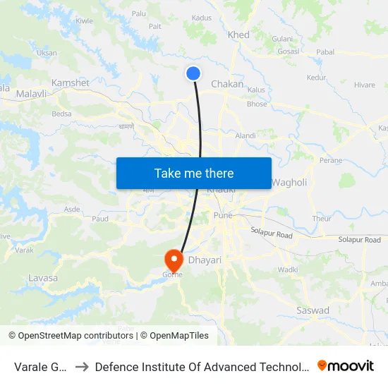 Varale Gaon to Defence Institute Of Advanced Technology Diat map
