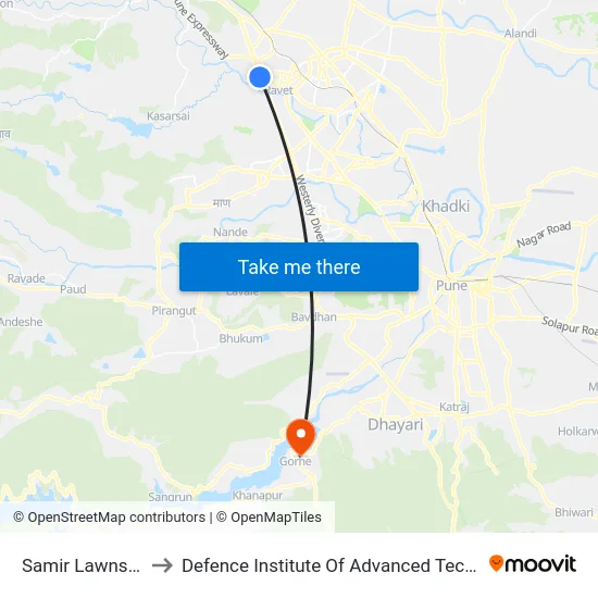 Samir Lawns Ravet to Defence Institute Of Advanced Technology Diat map