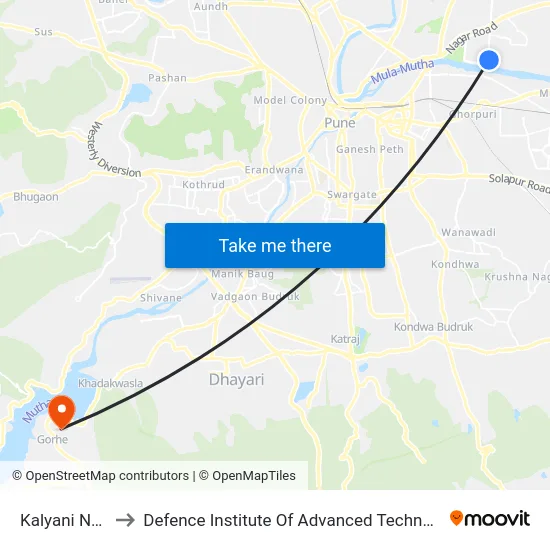 Kalyani Nagar to Defence Institute Of Advanced Technology Diat map
