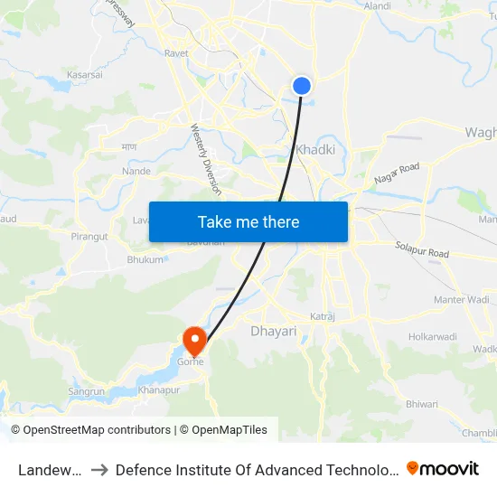 Landewadi to Defence Institute Of Advanced Technology Diat map