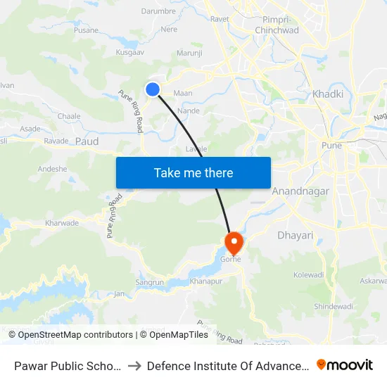 Pawar Public School Hinjawadi to Defence Institute Of Advanced Technology Diat map