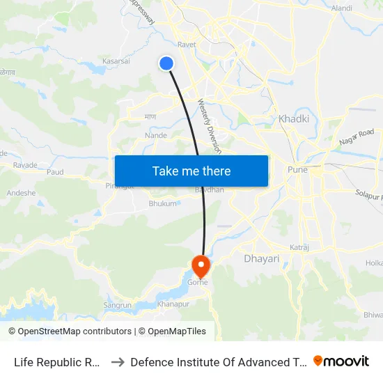 Life Republic R16 Sector to Defence Institute Of Advanced Technology Diat map
