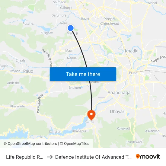 Life Republic R4 Sector to Defence Institute Of Advanced Technology Diat map