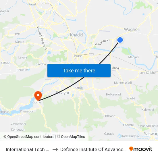 International Tech Park Kharadi to Defence Institute Of Advanced Technology Diat map