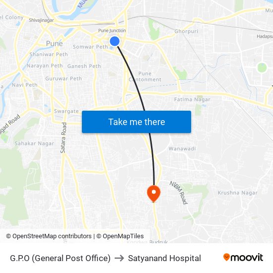 G.P.O (General Post Office) to Satyanand Hospital map