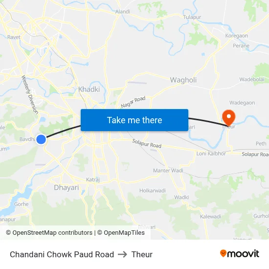 Chandani Chowk Paud Road to Theur map