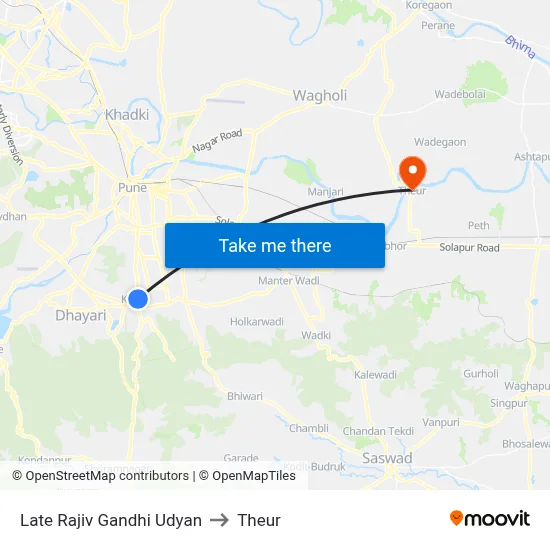 Late Rajiv Gandhi Udyan to Theur map
