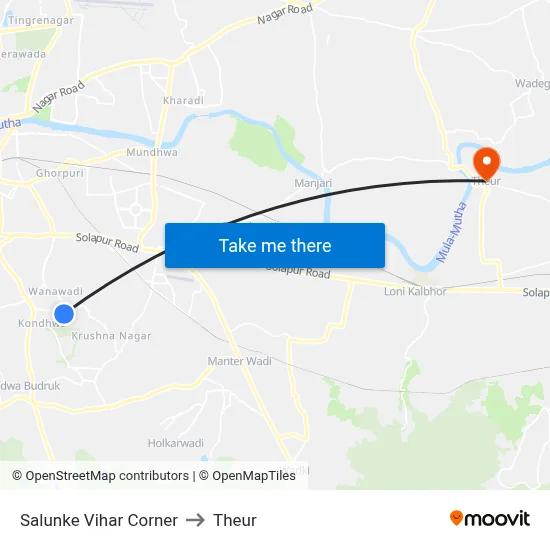 Salunke Vihar Corner to Theur map