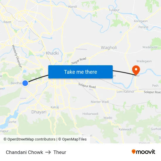 Chandani Chowk to Theur map