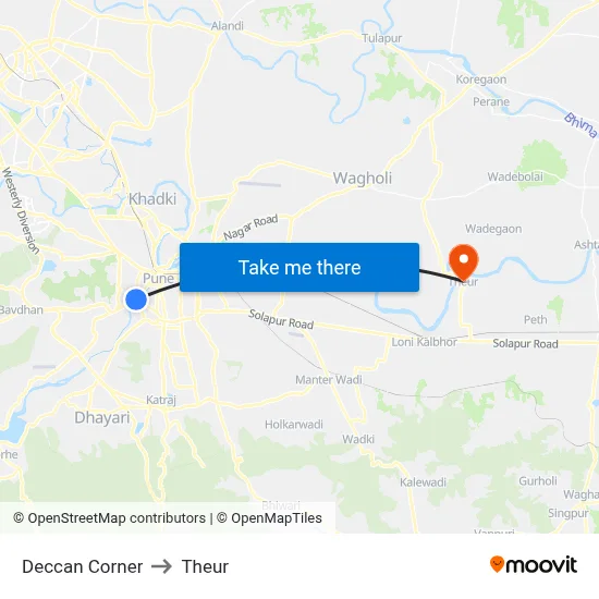 Deccan Corner to Theur map