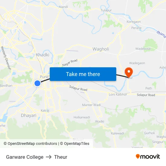Garware College to Theur map
