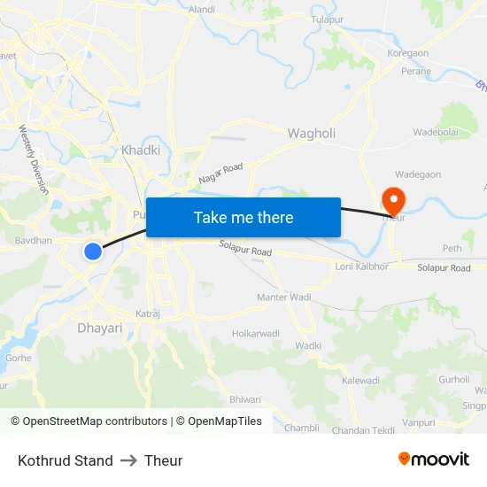 Kothrud Stand to Theur map