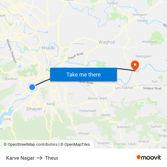 Karve Nagar to Theur map