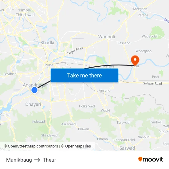 Manikbaug to Theur map