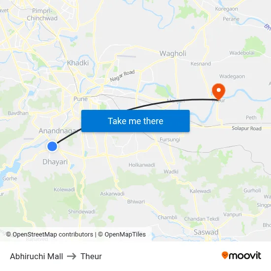 Abhiruchi Mall to Theur map