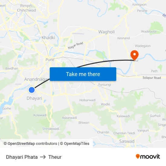 Dhayari Phata to Theur map