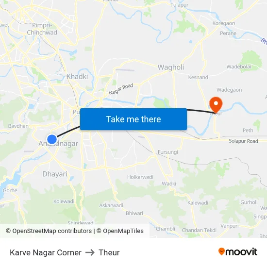 Karve Nagar Corner to Theur map